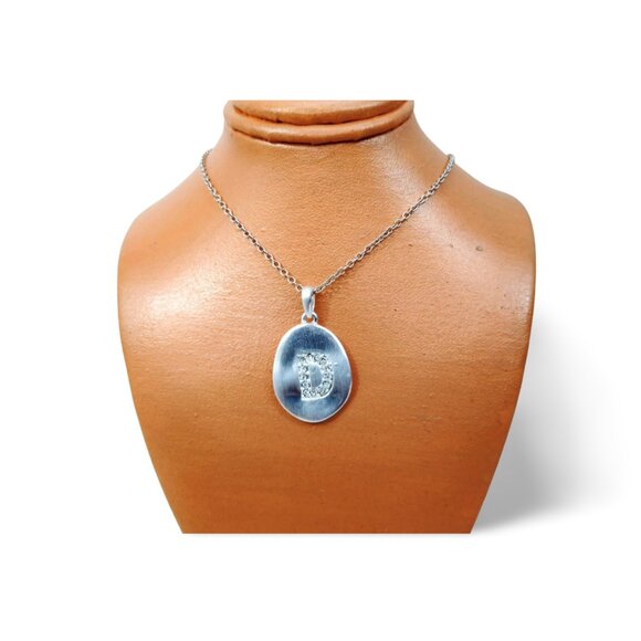 Brilliant Silver Tone Initial "D" White Topaz Pendant Chain Necklace JW1535 - Picture 6 of 6